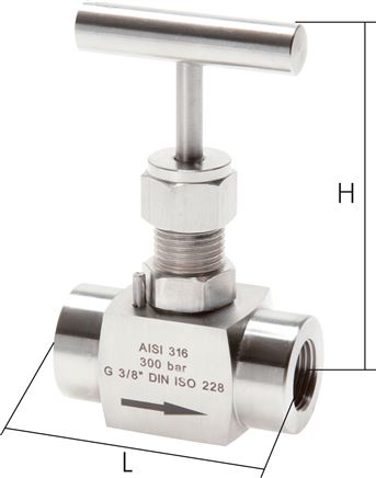Exemplary representation: Stainless steel needle shut-off valve